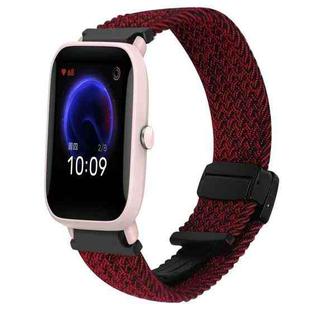 For Amazfit Pop Pro Magnetic Buckle 20mm Braided Watch Band(Black Sand Red)