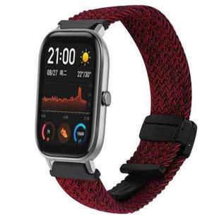 For Amazfit GTS Magnetic Buckle 20mm Braided Watch Band(Black Sand Red)