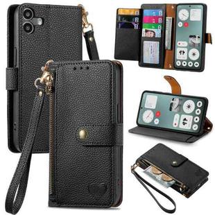 For Nothing CMF Phone 1 Love Zipper Lanyard Leather Phone Case(Black)