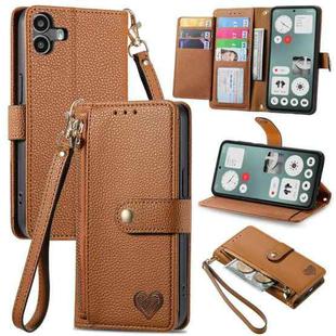 For Nothing CMF Phone 1 Love Zipper Lanyard Leather Phone Case(Brown)