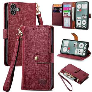 For Nothing CMF Phone 1 Love Zipper Lanyard Leather Phone Case(Red)