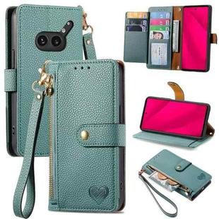 For Nothing Phone 2a Plus Love Zipper Lanyard Leather Phone Case(Green)