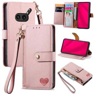 For Nothing Phone 2a Plus Love Zipper Lanyard Leather Phone Case(Pink)