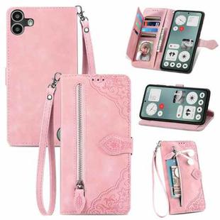 For Nothing CMF Phone 1 Embossed Flower Zipper Leather Phone Case(Pink)