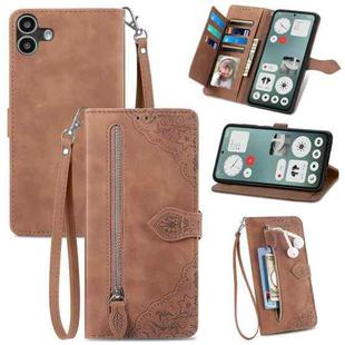 For Nothing CMF Phone 1 Embossed Flower Zipper Leather Phone Case(Brown)