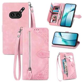 For Nothing Phone 2a Plus Embossed Flower Zipper Leather Phone Case(Pink)