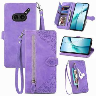 For Nothing Phone 2a Plus Embossed Flower Zipper Leather Phone Case(Purple)