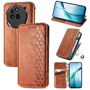 For Nothing Phone 3a Cubic Grid Pressed Magnetic Leather Phone Case(Brown)