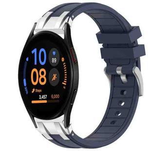 For Samsung Galaxy Watch FE 40mm 20mm Quick Release Silver Buckle Royal Silicone Watch Band(Navy Blue)