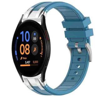 For Samsung Galaxy Watch FE 40mm 20mm Quick Release Silver Buckle Royal Silicone Watch Band(Sea Blue)