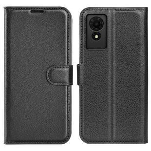 For TCL 501 Litchi Texture Horizontal Flip Leather Phone Case with Holder(Black)