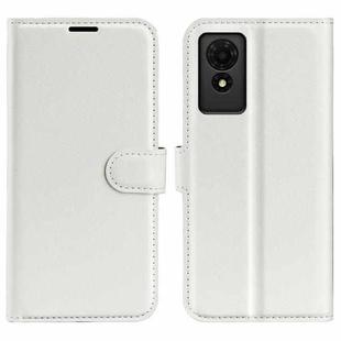 For TCL 501 Litchi Texture Horizontal Flip Leather Phone Case with Holder(White)