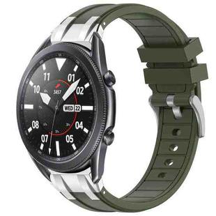 For Samsung Galaxy Watch 3 45mm 22mm Quick Release Silver Buckle Royal Silicone Watch Band(Olive Green)