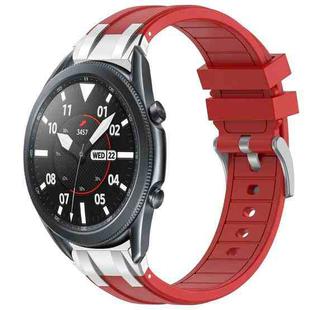 For Samsung Galaxy Watch 3 45mm 22mm Quick Release Silver Buckle Royal Silicone Watch Band(Red)