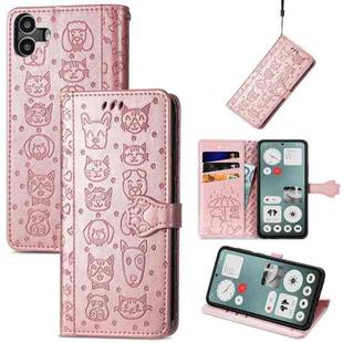 For Nothing CMF Phone 1 Cat and Dog Embossed Leather Phone Case(Rose Gold)