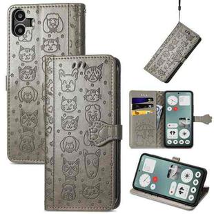 For Nothing CMF Phone 1 Cat and Dog Embossed Leather Phone Case(Gray)