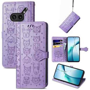 For Nothing Phone 2a Plus Cat and Dog Embossed Leather Phone Case(Purple)