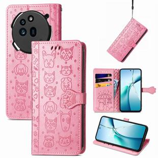 For Nothing Phone 3a Cat and Dog Embossed Leather Phone Case(Pink)