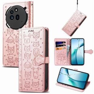 For Nothing Phone 3a Cat and Dog Embossed Leather Phone Case(Rose Gold)