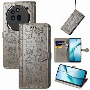 For Nothing Phone 3a Cat and Dog Embossed Leather Phone Case(Gray)