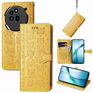 For Nothing Phone 3a Pro Cat and Dog Embossed Leather Phone Case(Yellow)