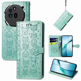 For Nothing Phone 3a Pro Cat and Dog Embossed Leather Phone Case(Green)