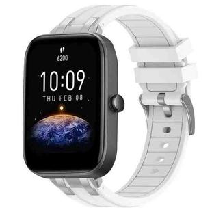 For Amazfit Bip3 Pro Quick Release Silver Buckle 20mm Royal Silicone Watch Band(White)