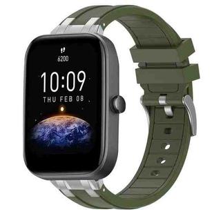 For Amazfit Bip3 Pro Quick Release Silver Buckle 20mm Royal Silicone Watch Band(Olive Green)