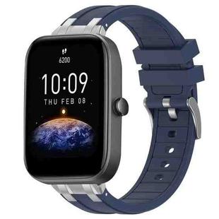 For Amazfit Bip3 Pro Quick Release Silver Buckle 20mm Royal Silicone Watch Band(Navy Blue)