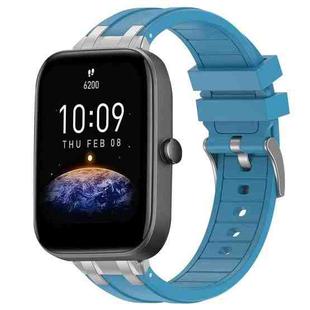 For Amazfit Bip3 Pro Quick Release Silver Buckle 20mm Royal Silicone Watch Band(Sea Blue)