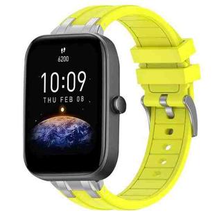 For Amazfit Bip3 Pro Quick Release Silver Buckle 20mm Royal Silicone Watch Band(Vital Yellow)