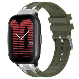 For Amazfit Active Quick Release Silver Buckle 20mm Royal Silicone Watch Band(Olive Green)