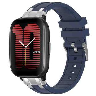 For Amazfit Active Quick Release Silver Buckle 20mm Royal Silicone Watch Band(Navy Blue)