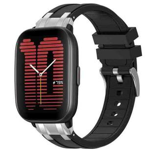 For Amazfit Active Quick Release Silver Buckle 20mm Royal Silicone Watch Band(Black)