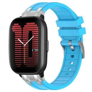 For Amazfit Active Quick Release Silver Buckle 20mm Royal Silicone Watch Band(Sky Blue)