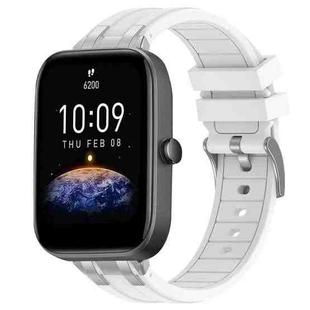 For Amazfit Bip3 Quick Release Silver Buckle 20mm Royal Silicone Watch Band(White)