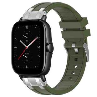 For Amazfit GTS 2e Quick Release Silver Buckle 20mm Royal Silicone Watch Band(Olive Green)