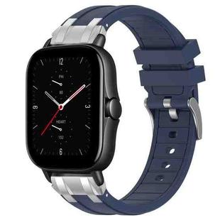 For Amazfit GTS 2e Quick Release Silver Buckle 20mm Royal Silicone Watch Band(Navy Blue)