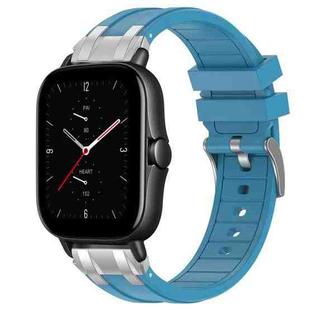 For Amazfit GTS 2e Quick Release Silver Buckle 20mm Royal Silicone Watch Band(Sea Blue)