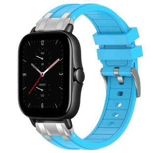 For Amazfit GTS 2e Quick Release Silver Buckle 20mm Royal Silicone Watch Band(Sky Blue)