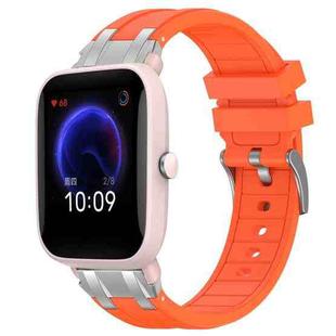 For Amazfit Pop Pro Quick Release Silver Buckle 20mm Royal Silicone Watch Band(Orange)