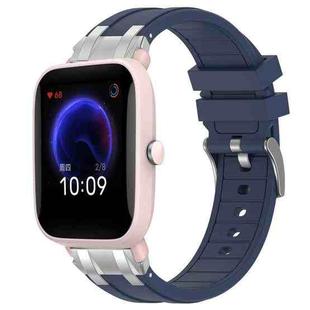 For Amazfit Pop Pro Quick Release Silver Buckle 20mm Royal Silicone Watch Band(Navy Blue)