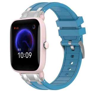 For Amazfit Pop Pro Quick Release Silver Buckle 20mm Royal Silicone Watch Band(Sea Blue)