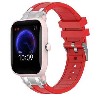For Amazfit Pop Pro Quick Release Silver Buckle 20mm Royal Silicone Watch Band(Red)