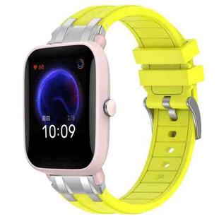 For Amazfit Pop Pro Quick Release Silver Buckle 20mm Royal Silicone Watch Band(Vital Yellow)