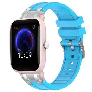 For Amazfit Pop Pro Quick Release Silver Buckle 20mm Royal Silicone Watch Band(Sky Blue)