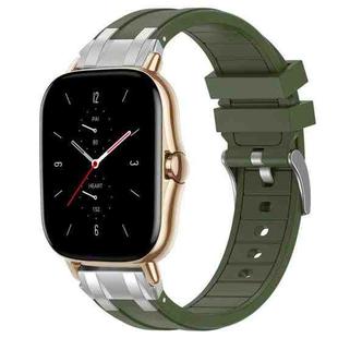 For Amazfit GTS 2 Quick Release Silver Buckle 20mm Royal Silicone Watch Band(Olive Green)