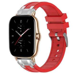 For Amazfit GTS 2 Quick Release Silver Buckle 20mm Royal Silicone Watch Band(Red)