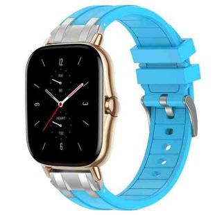 For Amazfit GTS 2 Quick Release Silver Buckle 20mm Royal Silicone Watch Band(Sky Blue)