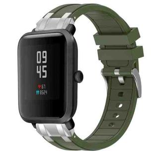 For Amazfit Bip S Quick Release Silver Buckle 20mm Royal Silicone Watch Band(Olive Green)